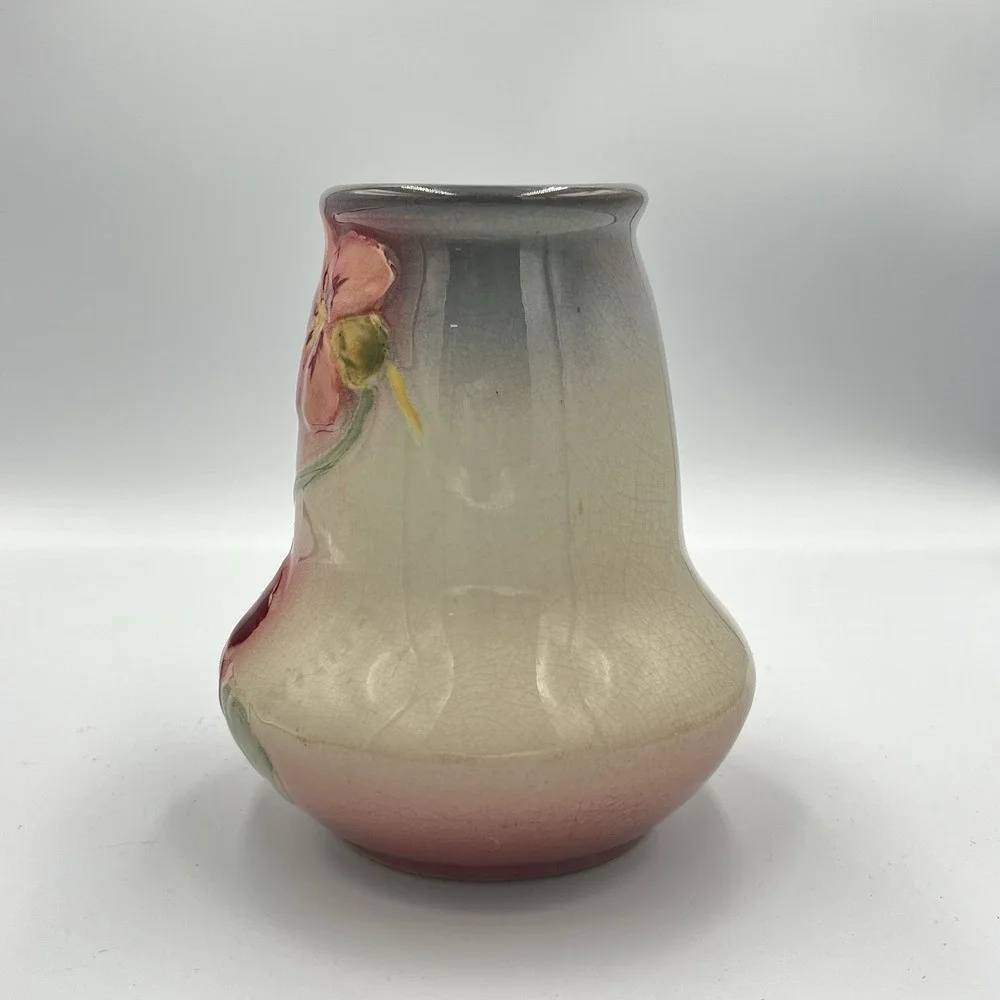 Weller Etna Art Pottery Pansy Vase c.1906 Blush‎ Pink Raised Relief Antique